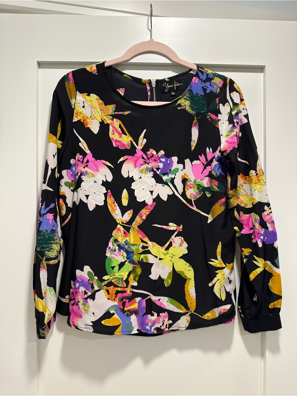 Yumi Kim Black Multicolor Floral Long-Sleeve Top